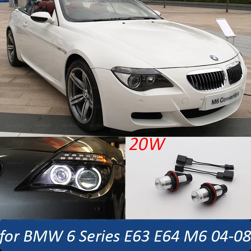 

Белый холст 20 Вт, супер яркий для BMW 6 серии E63 E64 M6 2003-2010 630ci 630i 645ci 650i 635d, габаритные огни с ангельскими глазами
