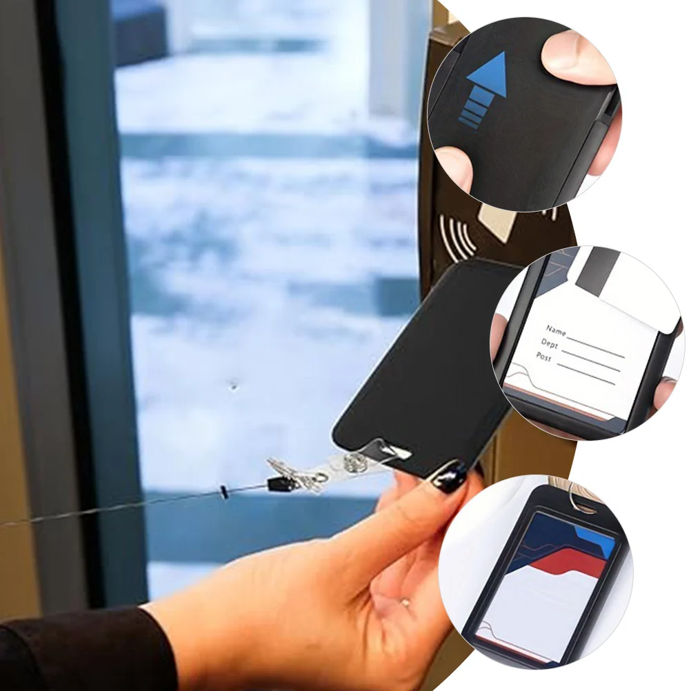 8pcs Black Card Holder Id Card Sleeve Vertical Name Badge Holder Reusable Slide Open Abs Material Office Work School