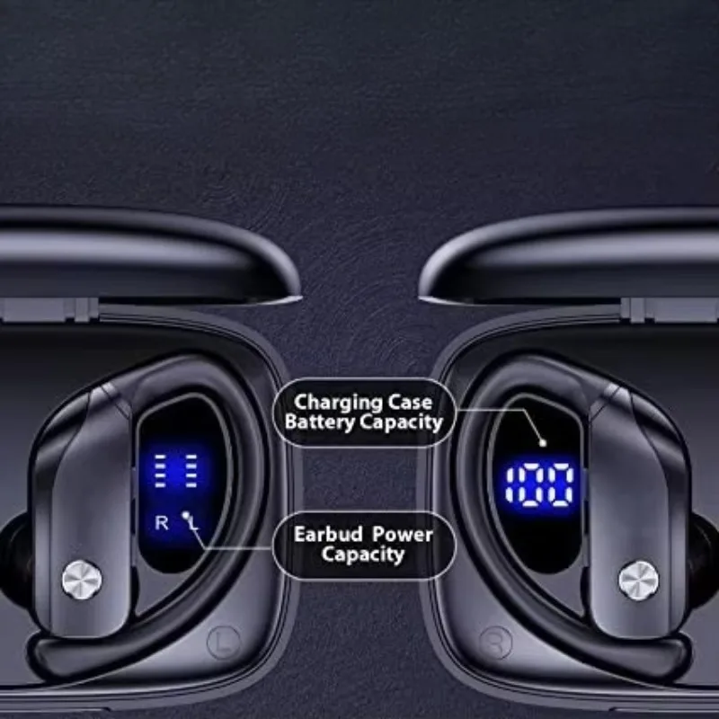 Wireless Earbuds Bluetooth Headphones 48hrs Play Back Sport Earphones with LED Display Over-Ear Buds with Earhooks