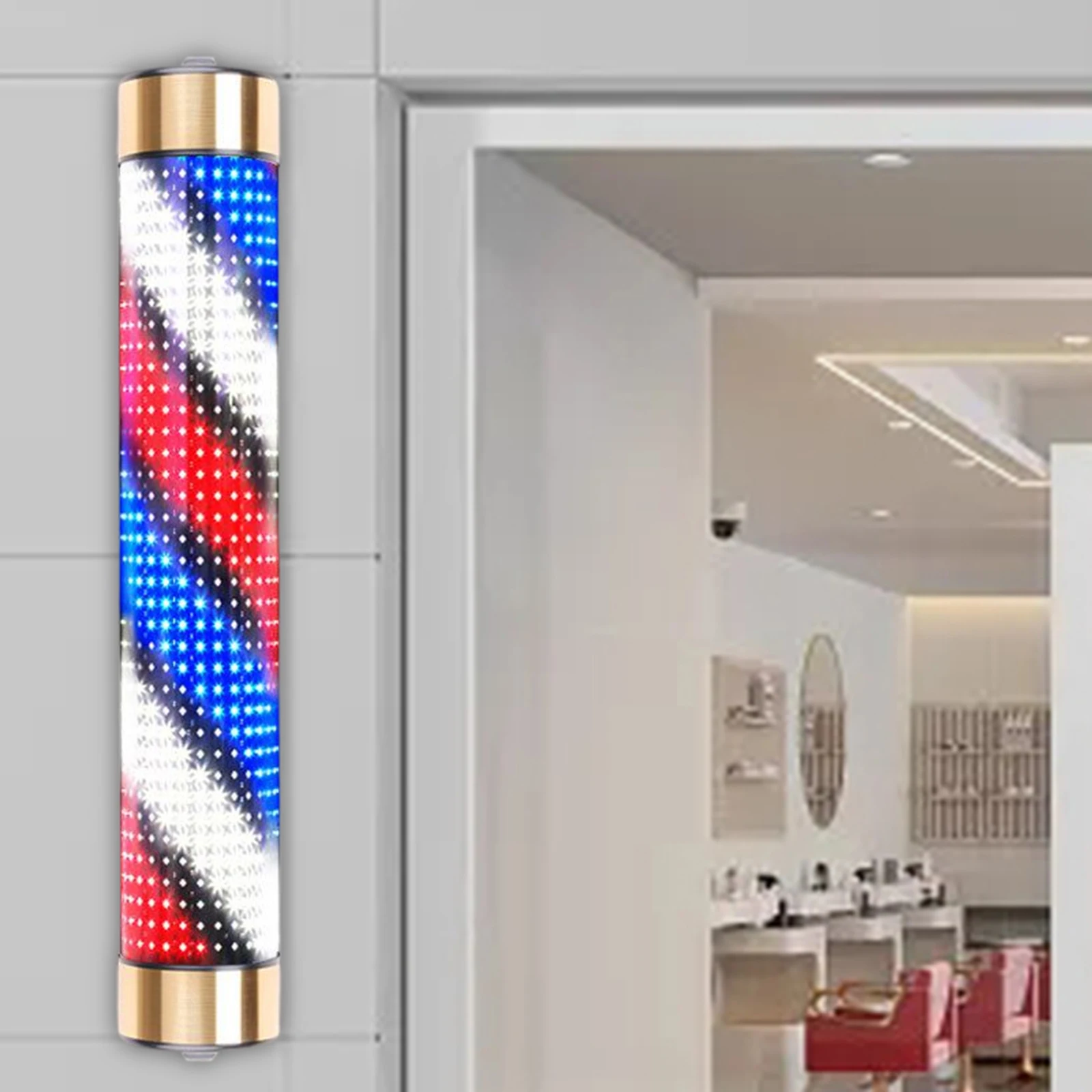 Rainproof Barber Shop Pole Rotating Light Novelty Lighting Indoor Outdoor Wall Mounted Hair Salon Stripes Lights