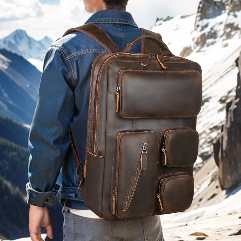New to factory manufacturing retro full-grain genuine leather backpack laptop genuine travel backpack