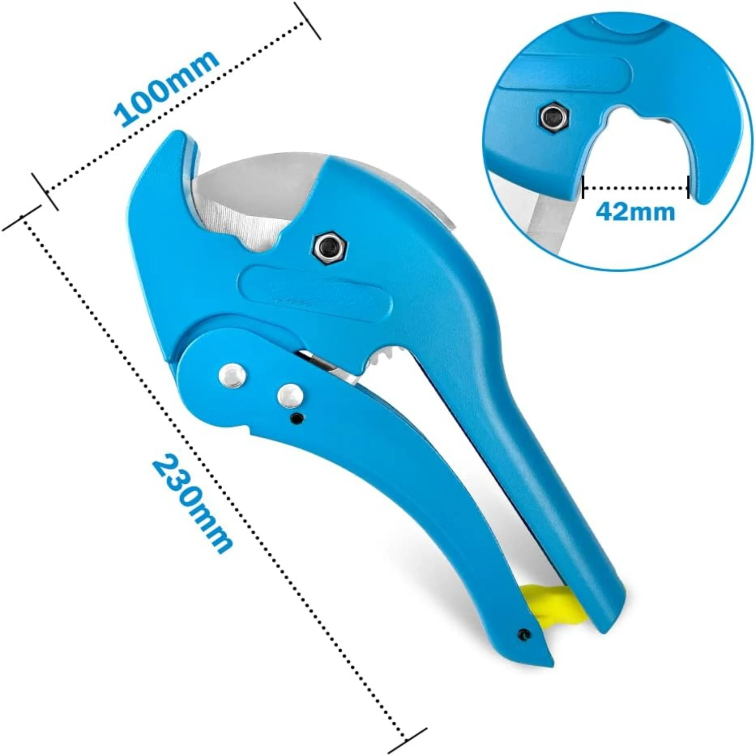 Efficient, high-quality, and reliable blue professional ratchet pipe cutter for precise cuts on 1-5/8 inch PVC PPR plastic hoses