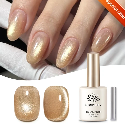 BORN PRETTY-esmalte de uñas en Gel magnético para ojos, color champán, gato, cristal, lentejuelas brillantes, barniz UV para remojar, diseño de salón de uñas, 15ml