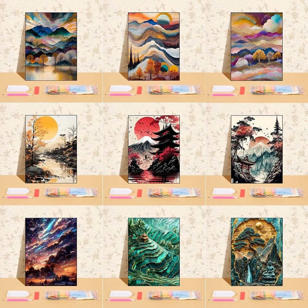 

Full Round Diamond Painting New Arrival Abstract Mountain Landscape Picture Of Full Drill Diamond Mosaic Art For Living Room
