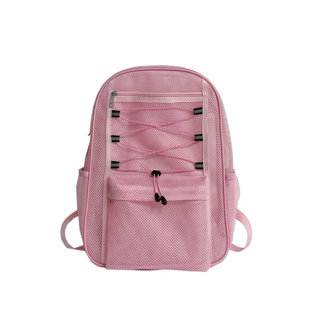 

See Through Student Backpack Semi-transparent Wear-resistant Travel Mesh Beach Bag Lightweight Large Capacity School Bag