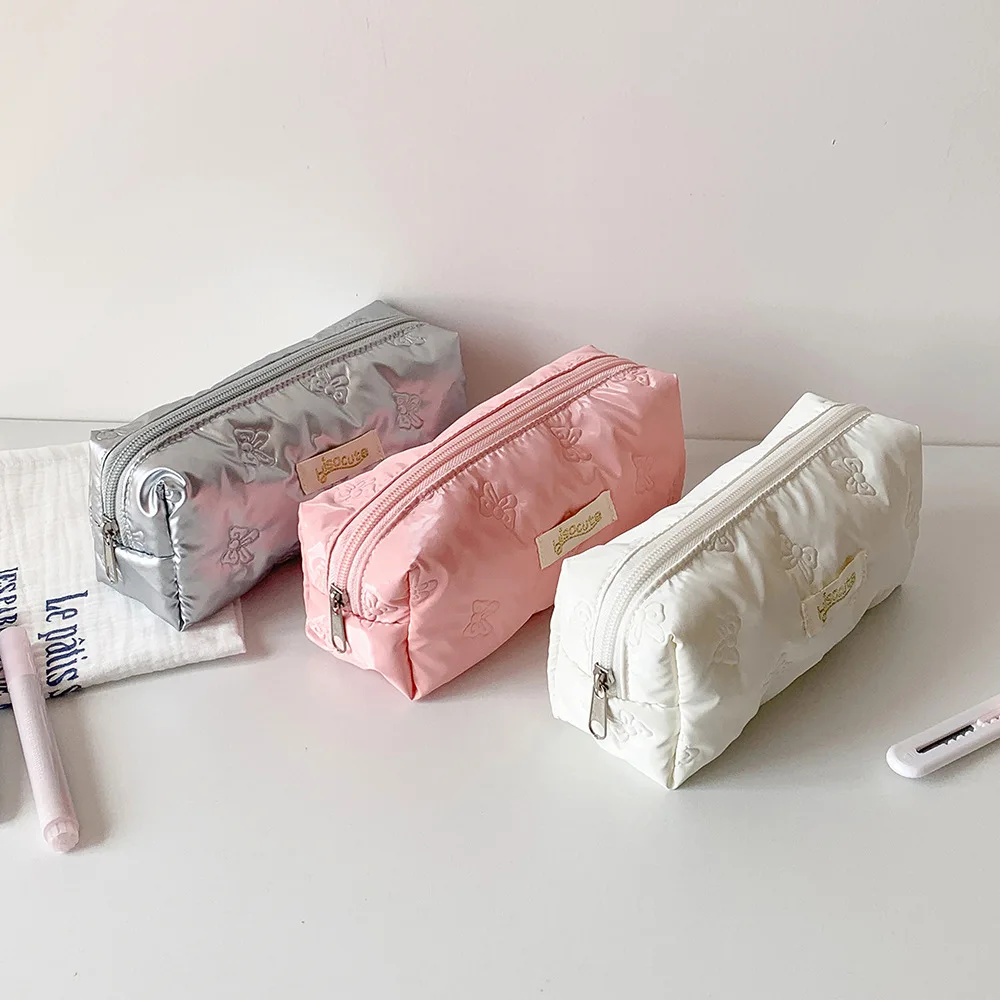 

Bowknot Y2K Bow Stationery Bag Desktop Storage Large Capacity Korean Style Pencil Case Pink White Silver Aesthetic