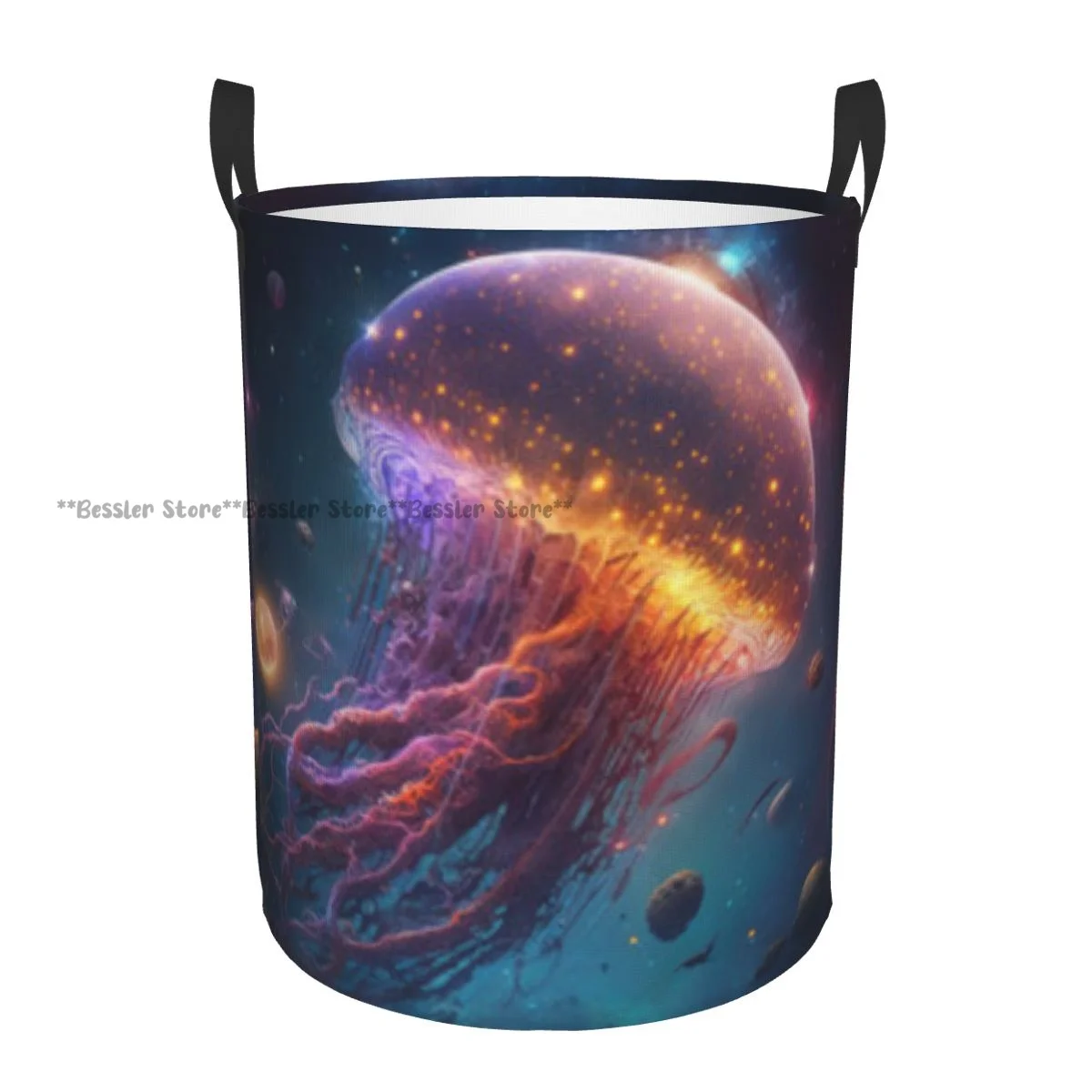 Laundry Basket Fantastic Jellyfish In Space Floating Among Stars Planets Folding Dirty Clothes Toys Storage Bucket Household