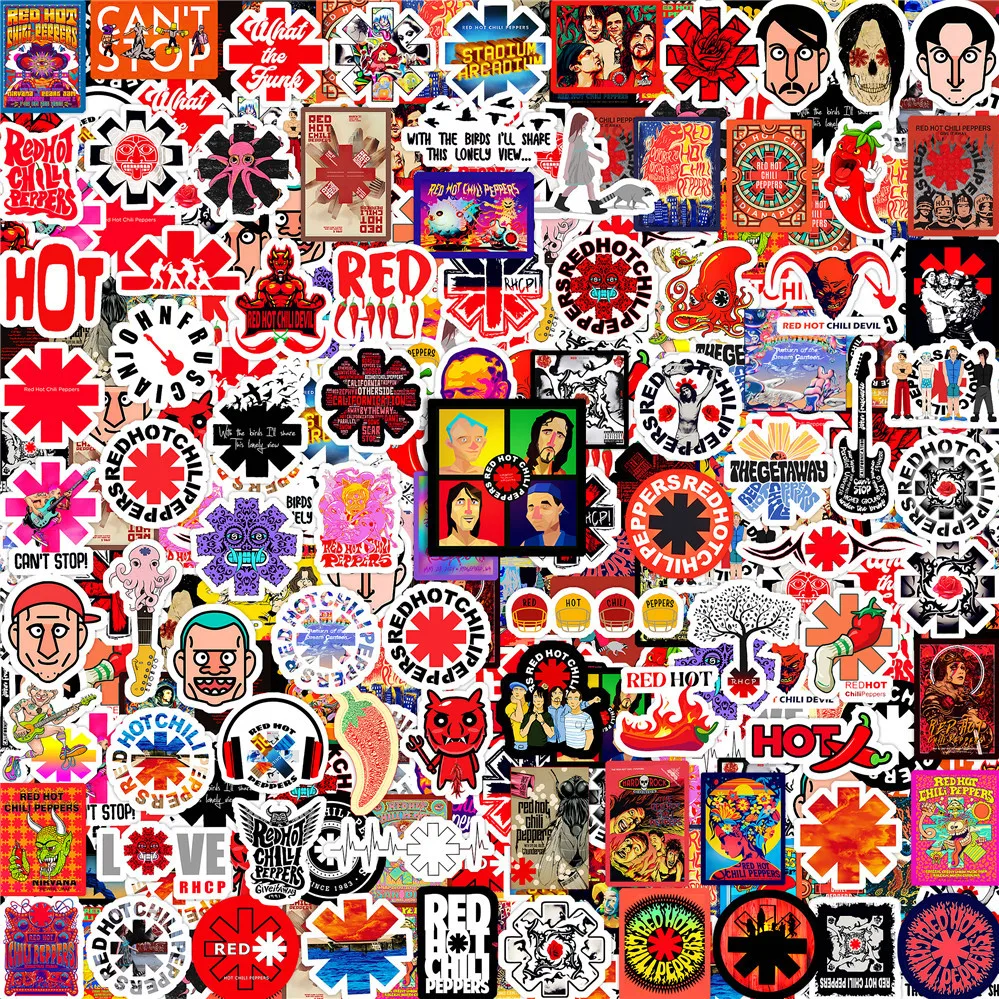 110 Stück Red Hot Chili Peppers Aufkleber Cartoon RHCP Aufkleber für Laptop Handy Gitarre Gepäck Wasserfeste Graffiti Vinyl-Sticker
