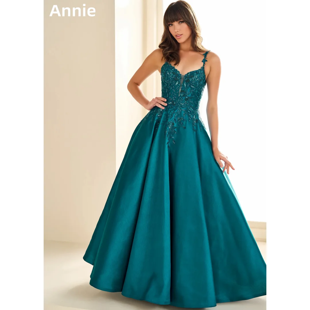 Annie-vestido De novia verde bordado con lentejuelas, Vestidos De graduación De lujo De satén, corte en A, elegante, para ocasiones formales, Vestidos De Fiesta