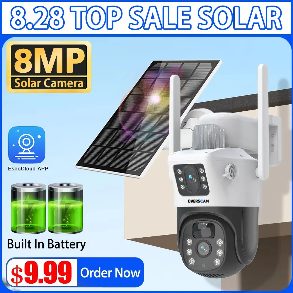 

8MP 4K Wireless Solar PTZ IP Camera Outdoor Dual Lens Wifi IP Camera PIR Night Vision EseeCloud CCTV Security Protection Monitor