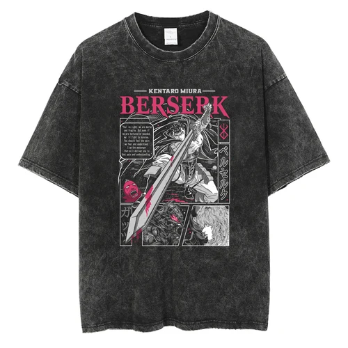 Imagen 2 del producto Camiseta con estampado gráfico de Anime para hombre, camisetas de gran tamaño, camiseta Vintage lavada, ropa de calle Harajuku, camiseta holgada de algodón de manga corta