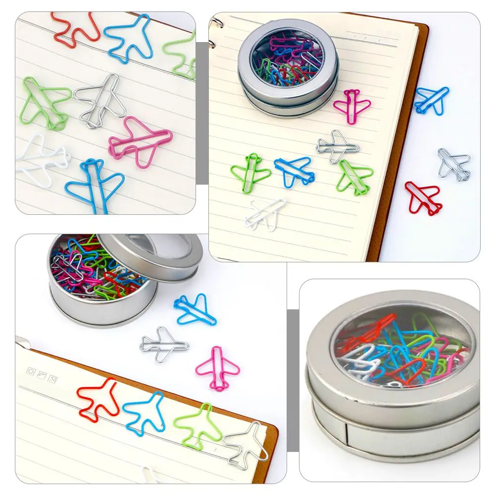 24 Pcs Metal Plane-shaped Paper Clamp Portable Office Supply Decorative File Accessory Document Organizer Storage