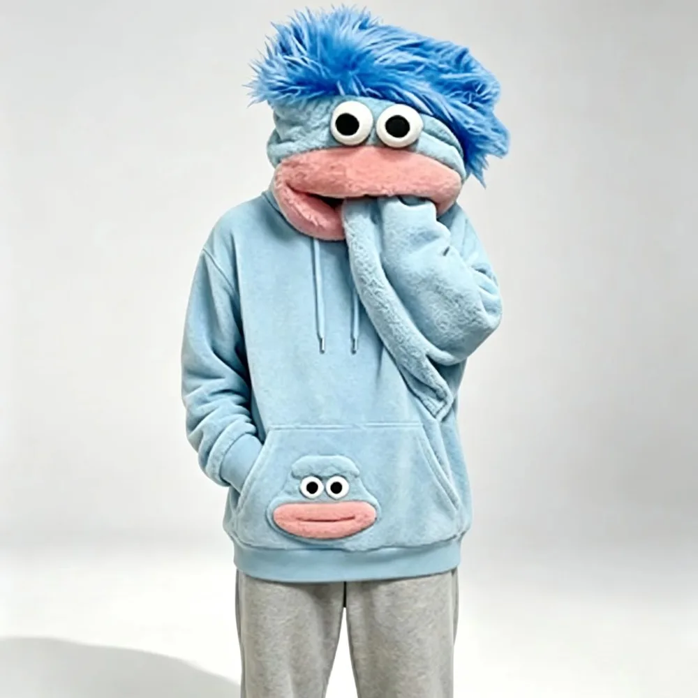Funny Big Mouth Monster Plush Hoodie Fuzzy Hooded Sweatshirt Disfraz Cosplay Costume Halloween Carnival Novelty Pullover Unisex view 2