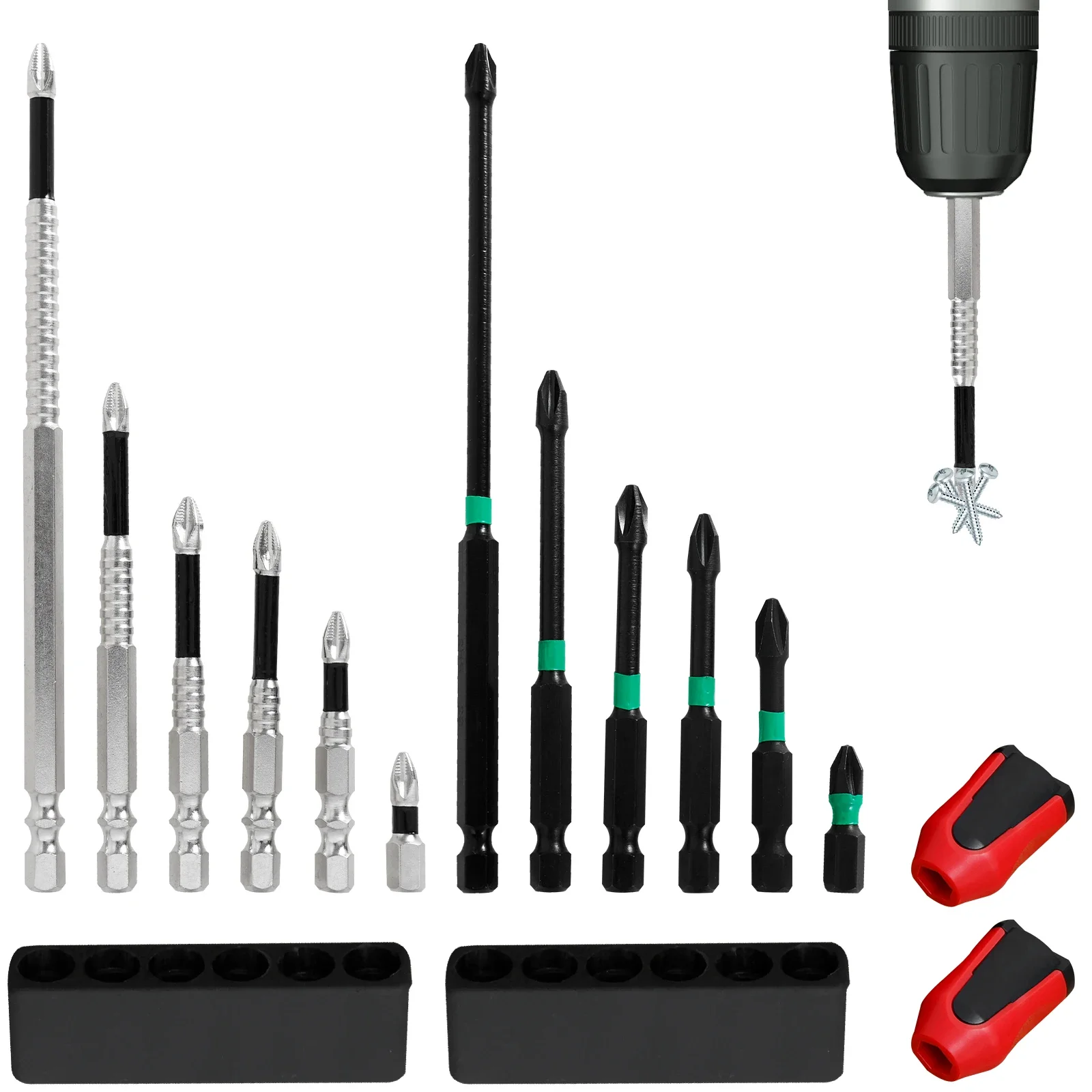 

14Pcs Alloy Steel Magnetic Screwdriver Drill Bit Set Uniform Force Magnetic Electric Screwdriver Set Firm Adsorption for Metal