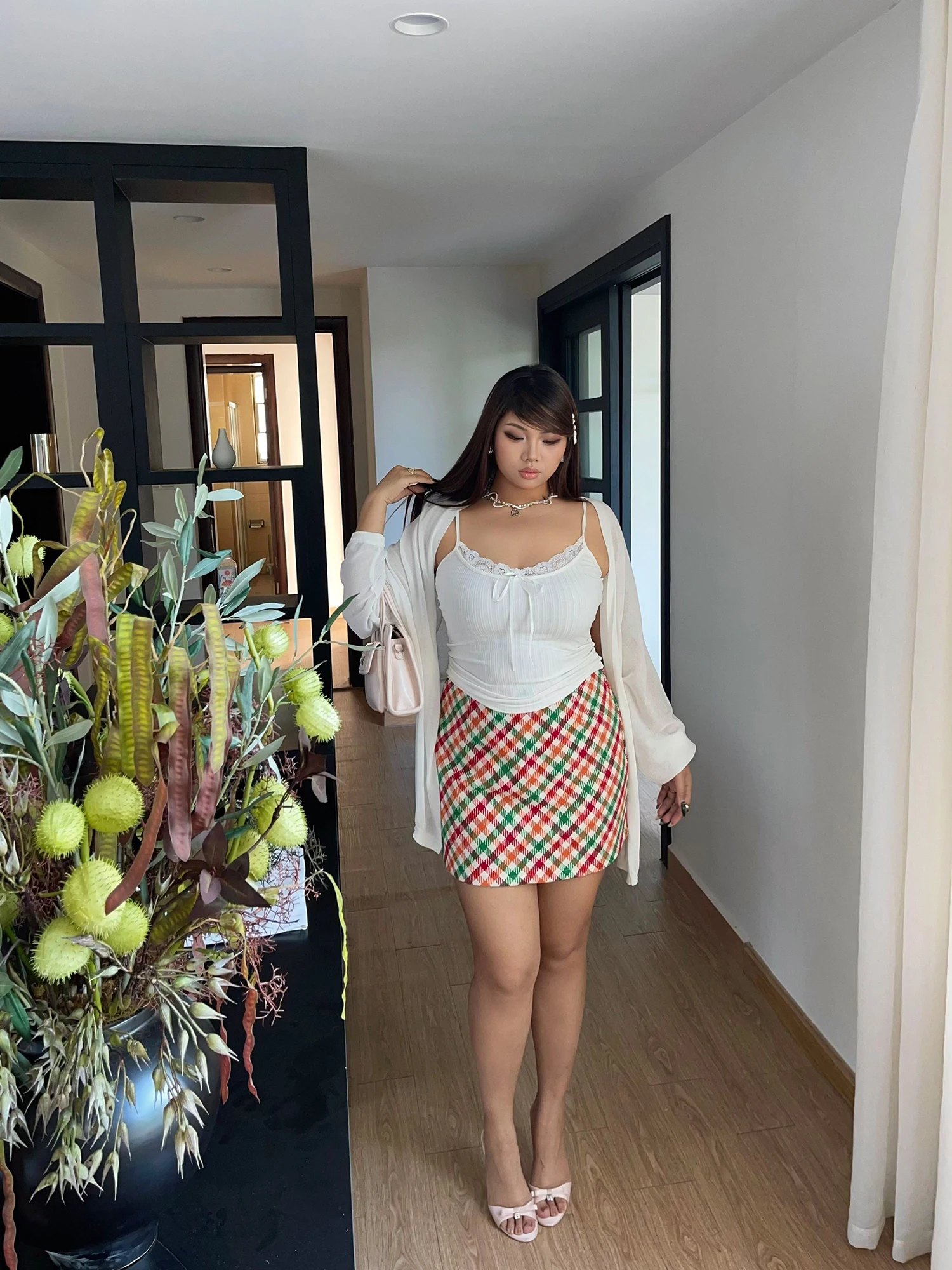 

Юбка в клетку с высокой талией для женщин больших размеров: комфортная, дышащая, приятная к телу, А-силуэт, ретро-стиль