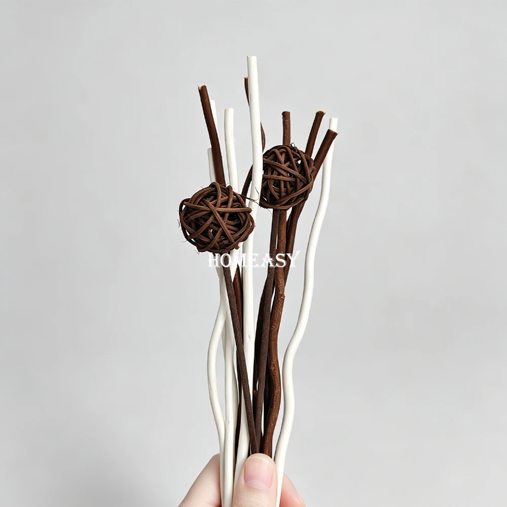 12Pcs/Lot Natural Willow Branch & Rattan Ball Diffuser Refill Sticks, Fire Free Home Aromatherapy Decor Fragrance Accessories