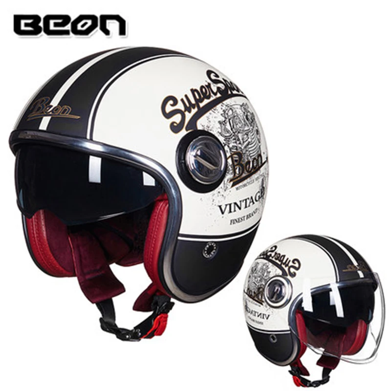 BEON-Casco de Moto B-108A, visera retro de cara abierta, Vintage, para Scooter, tienda oficial, 3/4