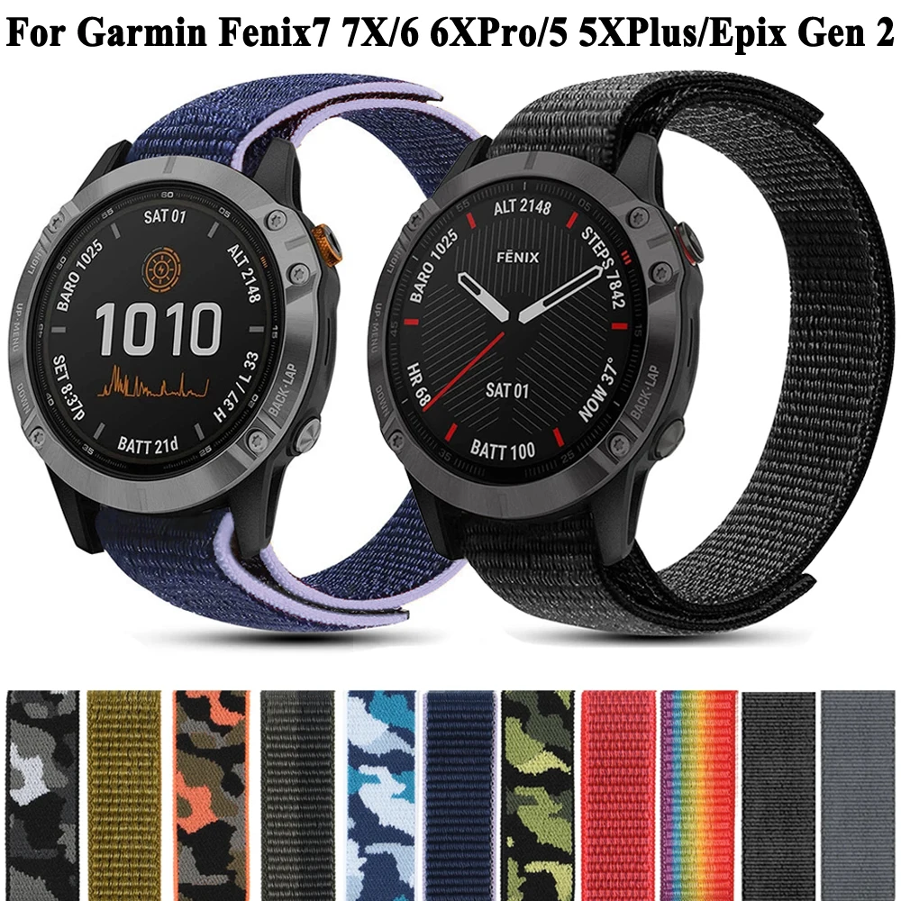 22mm 26mm Hook Loop Nylon Strap For Garmin Fenix 7 7X 6X Pro 5X Plus Epix Smart Watch Band For Garmin Enduro/Fenix 6 Pro 5 Plus