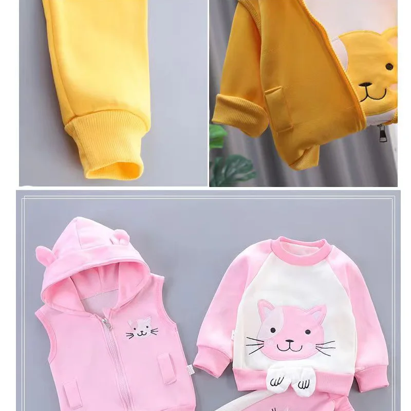 Baby Boys Cartoon Sets Girls Autumn Spring Casual Clothing Suit Kids Winter Warm Hooded Tracksuit Coats+Pants 3Pcs Outfits