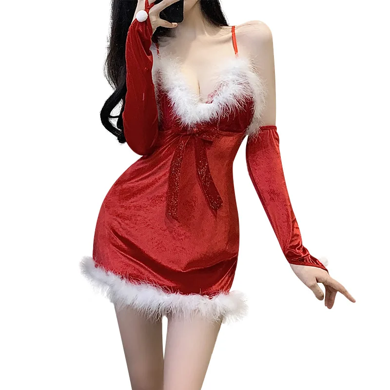 Rote Samt Mädchen Dienst mädchen Rock sexy Hasen Uniform Weihnachten Cosplay Santa Kostüm Karneval Maskerade Party rücken freie Slip Kleid Uniform