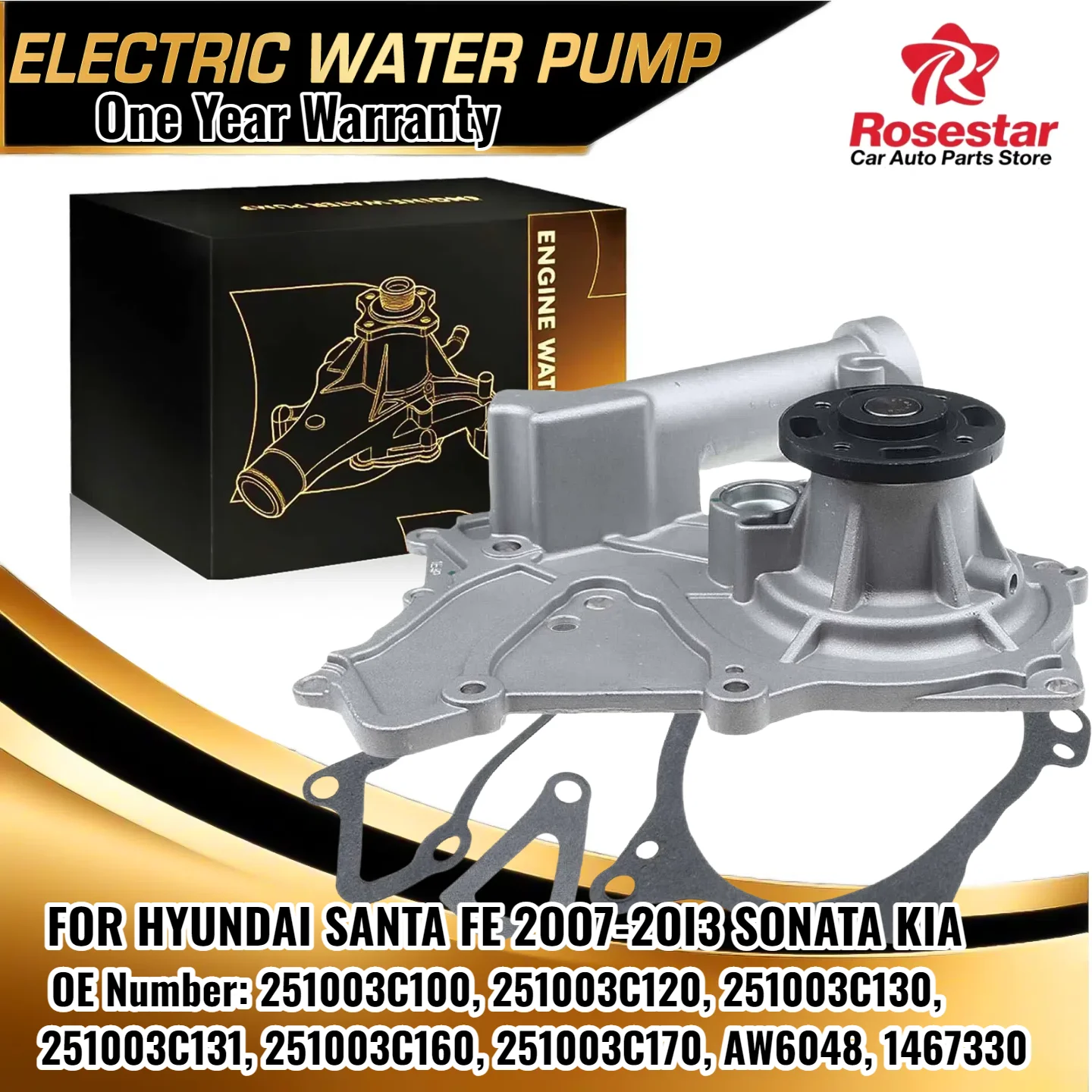 

New Engine Water Pump w/ Gasket for Hyundai Santa Fe Azera Kia Sedona Sorento 251003C100, 251003C120, 251003C130