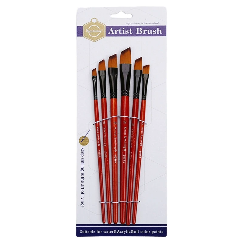 6X Angular Paint Brushes Set Artist Paintbrushes Wood Long Handle for Acrylic Painting Oil Watercolor Canvas Board Rock