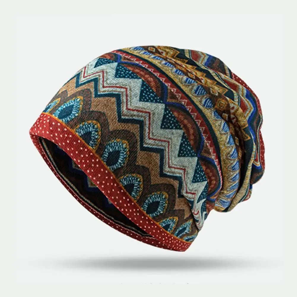 Winter Accessory Colorful Ethnic Print Unisex Winter Hat Soft Warm Beanie for Women Men with Anti-slip Elastic Band