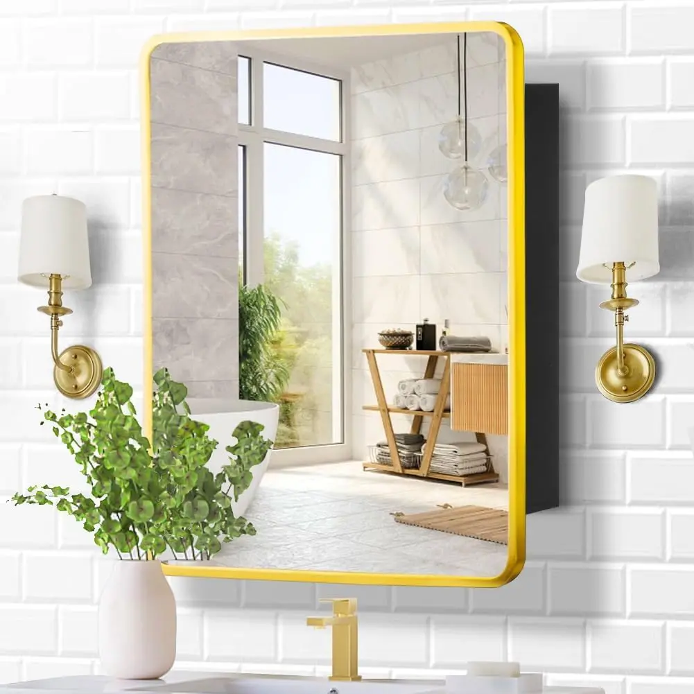 Metal Framed 24 Inch x 30 Inch Bathroom Medicine Cabinet with Mirror Aluminum Farmhouse Vanity Mirrors Recess