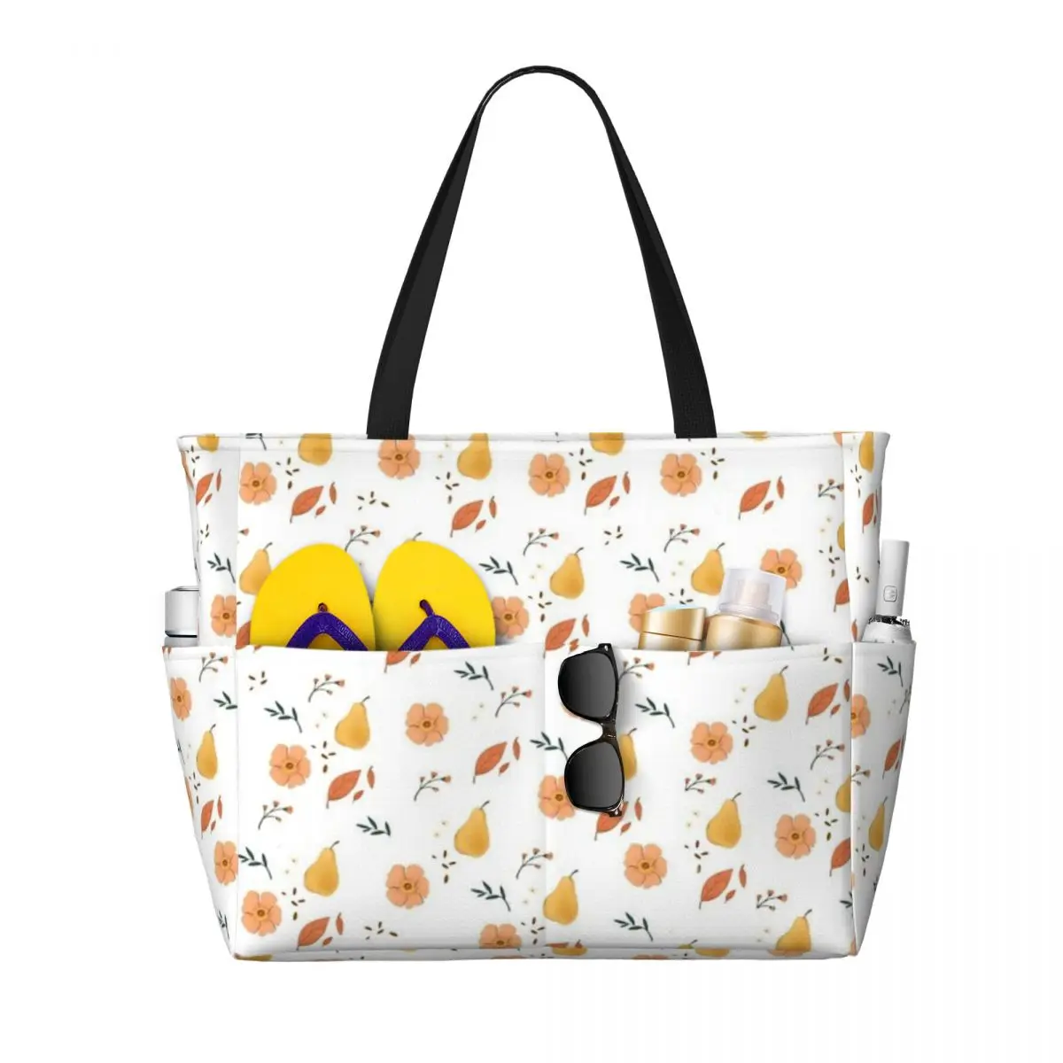 Borsa da viaggio da spiaggia con fiori e frutta autunnali, borsa Tote Retro pratico regalo di compleanno da viaggio modello Multi-stile