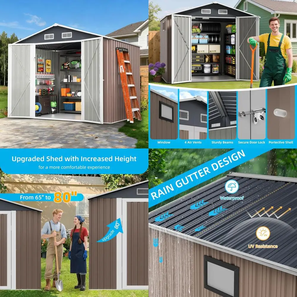 

Наружный навес 8x6 с окном, замком и вентиляционными отверстиями — водонепроницаемое хранилище для инструментов, патио и сада, коричневый