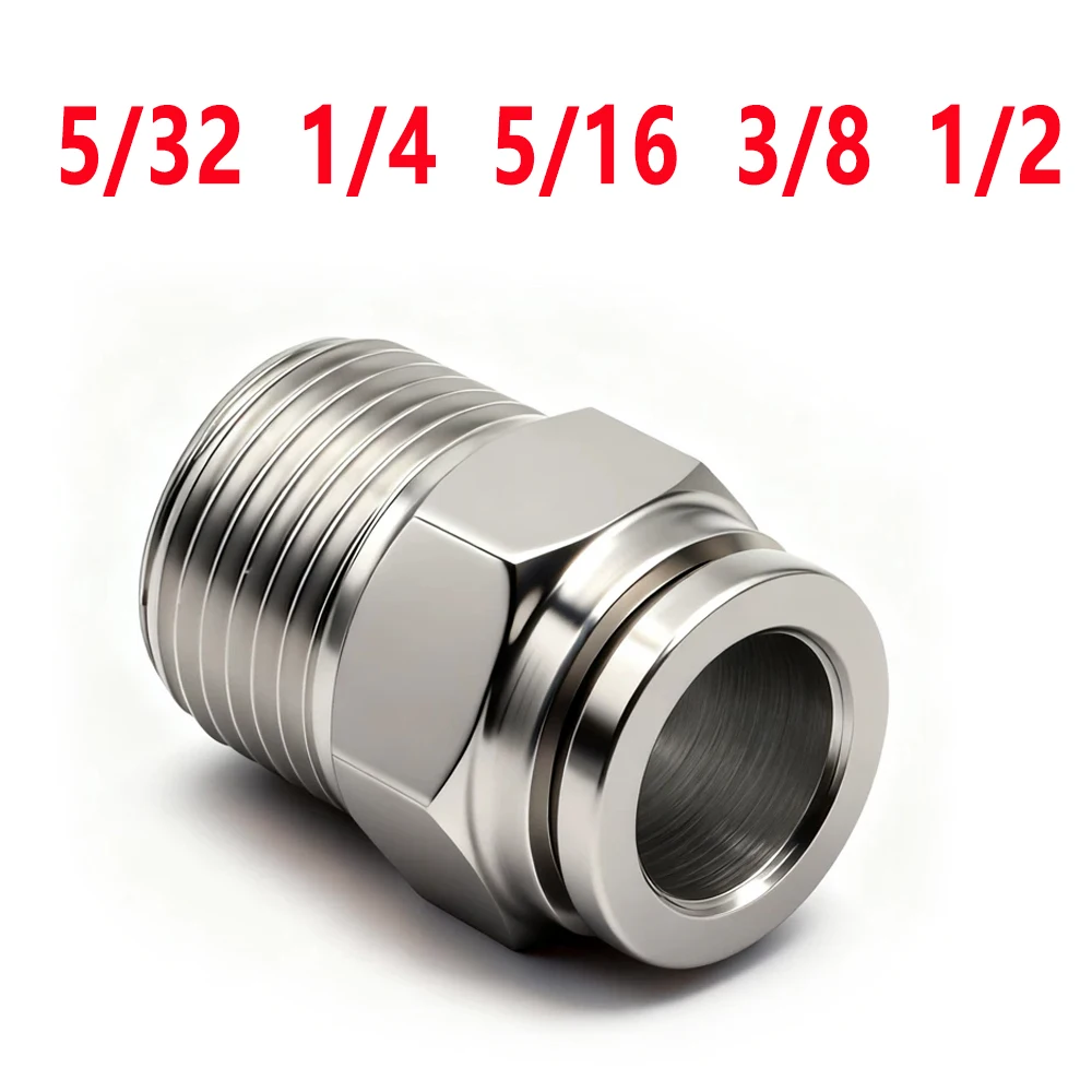 304 Stainless Steel Pneumatic Quick Connector BSPT External Thread 1/8 1/4 3/8 1/2 PU Inch Air Hose 5/32 1/4 