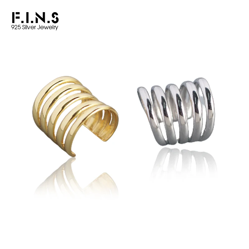 F.I.N.S 1PC 925 Sterling Silver 5 Lines Wide Earcuff No Piercing Fake Earring Women Jewelry Pendientes Plata 925 Fine Jewelry