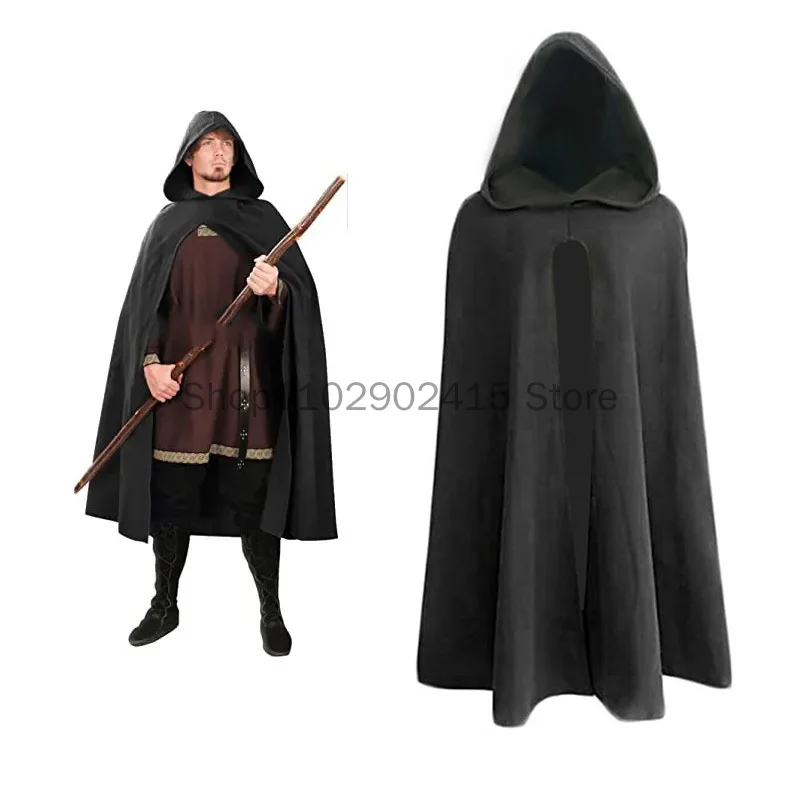 Men's Ancient Hooded Cloak Adult Medieval Hunter Archer Cape  Wizard Celtics Warrior Coat Cosplay Clothing Stage Drama Costume