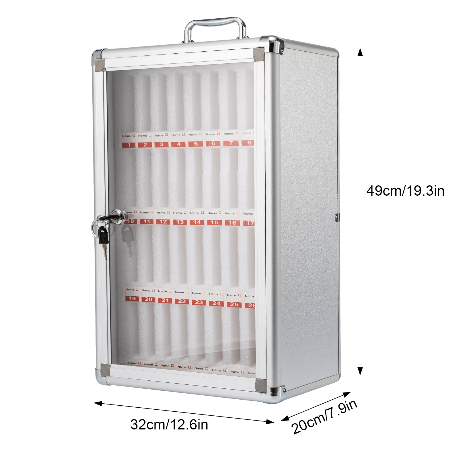 Silver Aluminum Alloy 32*20*49cm Lock Cell Phone Storage Cabinet 36-bit Pearl Cotton Interlayer Cell Phone Safe Deposit Box