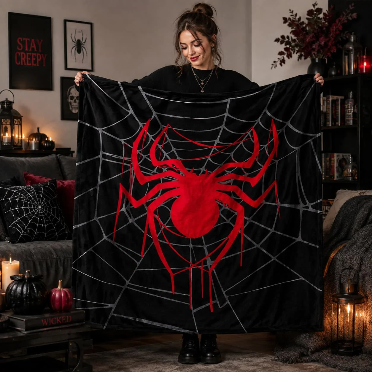 1pc Soft Flannel Blanket with Spider Print Design, Perfect for Napping, Working, Studying, or Traveling, It Is a Comfortable and Durable Gift Choice