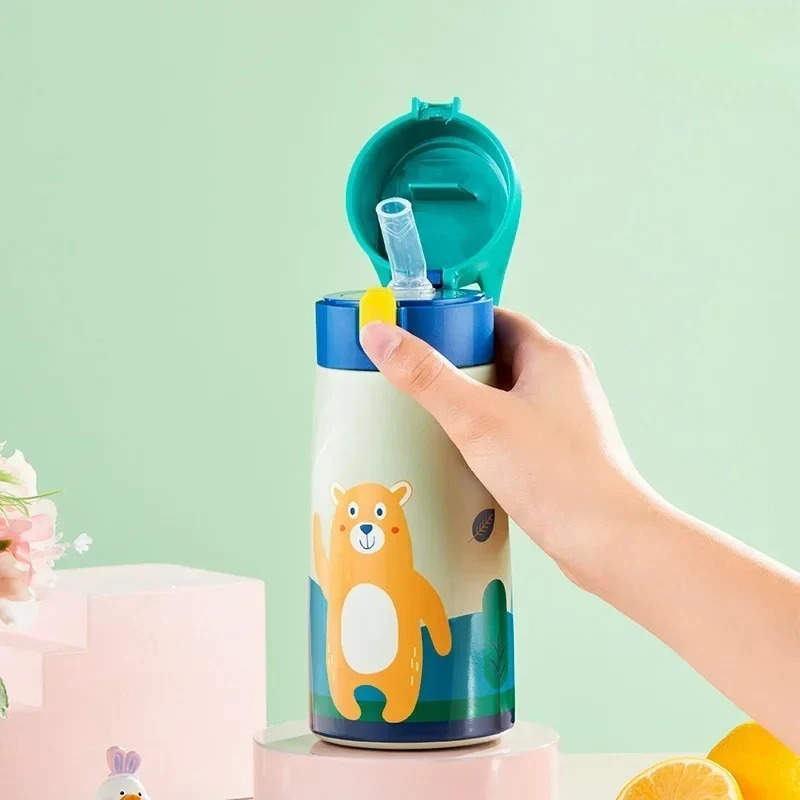 

Cute Kids Stainless Steel Straw Thermos Mug With Case Cartoon Leak-Proof Vacuum Flask Children Thermal Water Bottle Thermocup