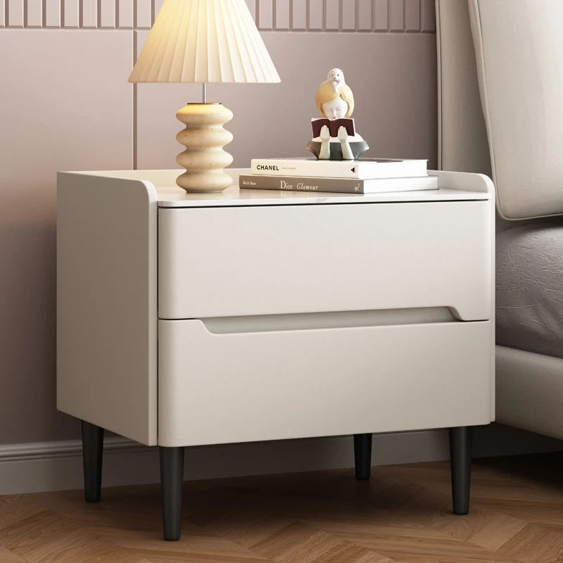 

Aesthetic Cream Nightstands Wooden Gray Colour Luxury Minimalist Nightstands Modern White Drawers Comodini Furniture For Bedroom