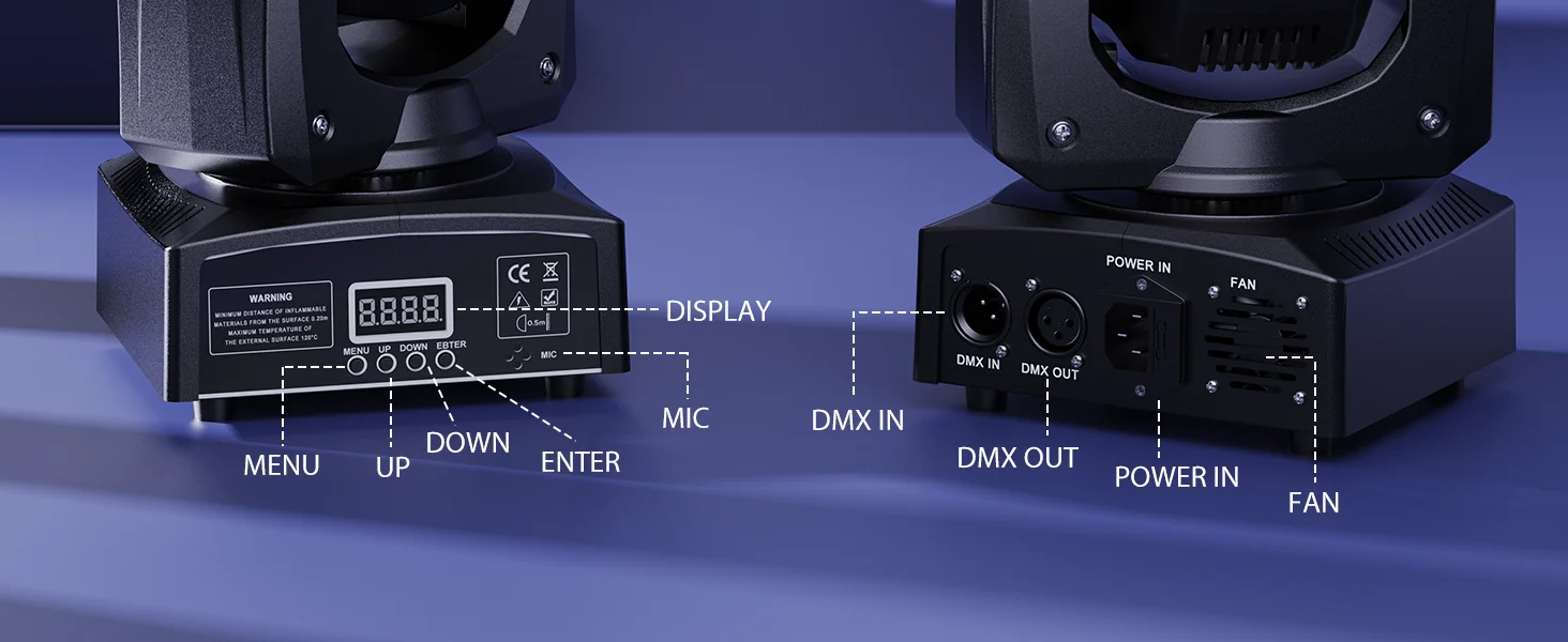 Yiflamefly 120W RGBW LED Moving Head Light mit 8 Gobos, 1/2-Halbfarbeffekt, Spot-Licht, DMX512 Bühnenbeleuchtung für DJ-Partys, KTV, Bars und Shows – Detail 3