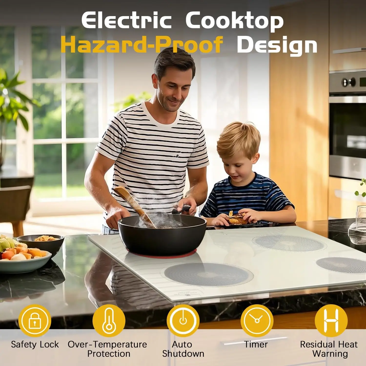 NOXTON เตาเซรามิคสีขาว 4 โซนเตาไฟฟ้า 60 ซม.Touch ควบคุมจับเวลาปลอดภัยล็อคลวดแข็งไม่มีปลั๊ก 220-240V