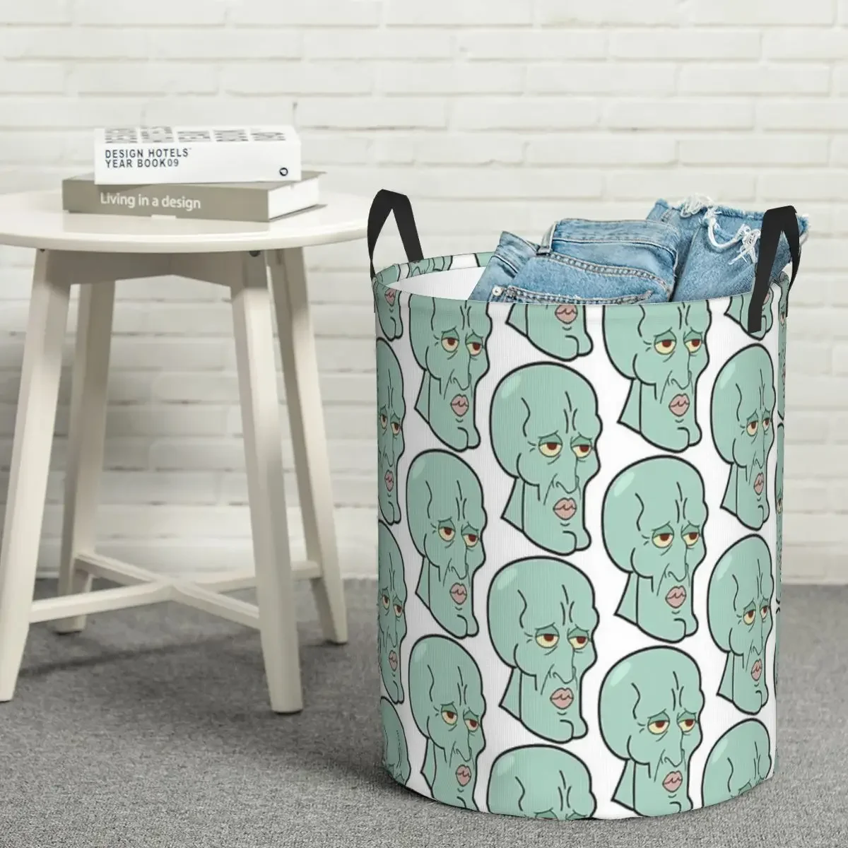 Handsome Squidward Circular Hamper, Storage Basket With Two Handles Bathrooms Storage Books