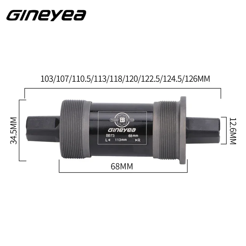 GINEYEA BB73 Mountain Bike Square Hole Bottom Bracket EIEIO Seal Bearing BB With Screw 68*103-126mm Bicycle Parts