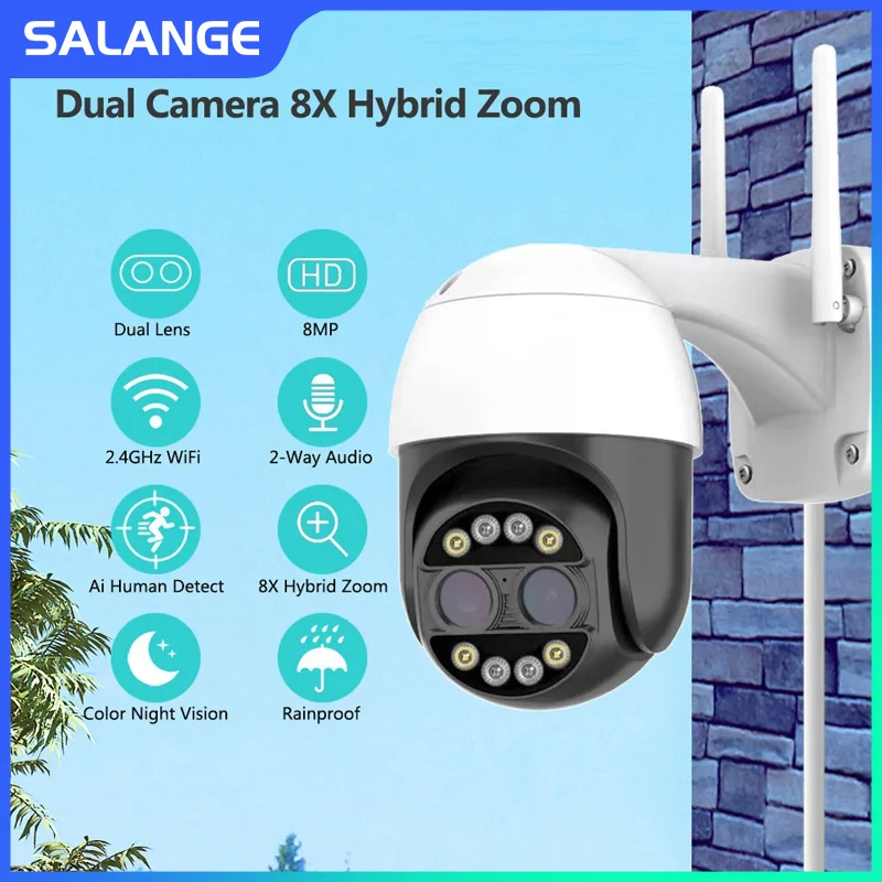 8MP 4K IP Dual-Lens Camera WiFi Security CCTV Camera Color Night Vision 4MP 2K 8X Digital Zoom IP66 Outdoor Surveillance Camera