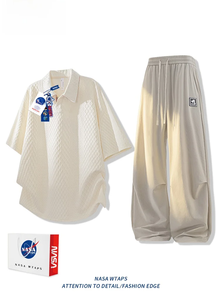 

Комплект WTAPS Ice Silk: мужской летний спортивный повседневный модный костюм (футболка и длинные брюки) из полиэфирного волокна