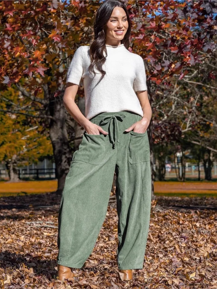 

Women's Clothing Casual Wide Leg Pants Vintage Solid Color All-match Commuting Simple Style Trendy Leace-up Comfortable Casual