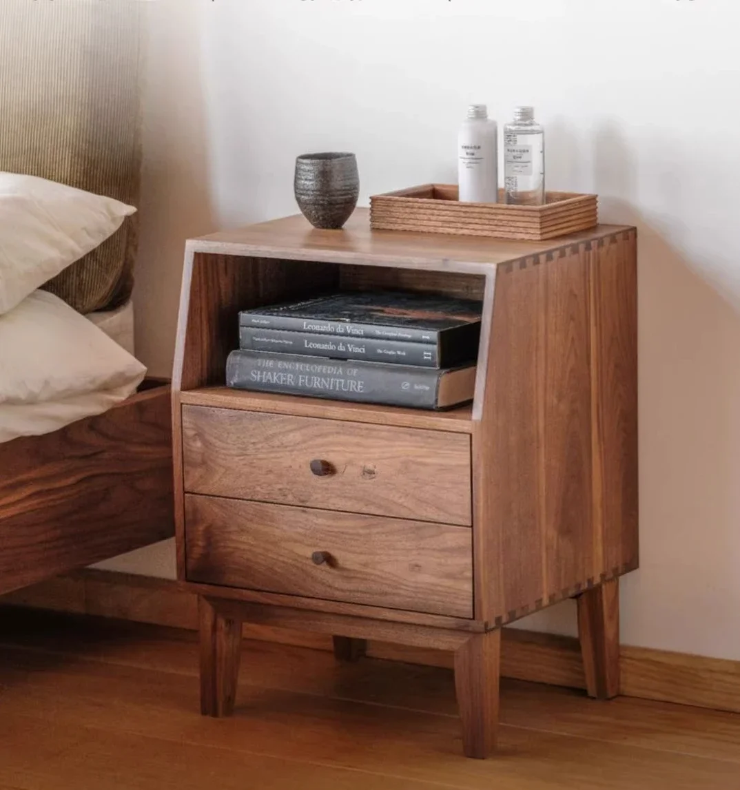 Nordic simple solid wood furniture storage chest, Japanese cherry wood, black walnut bedside table