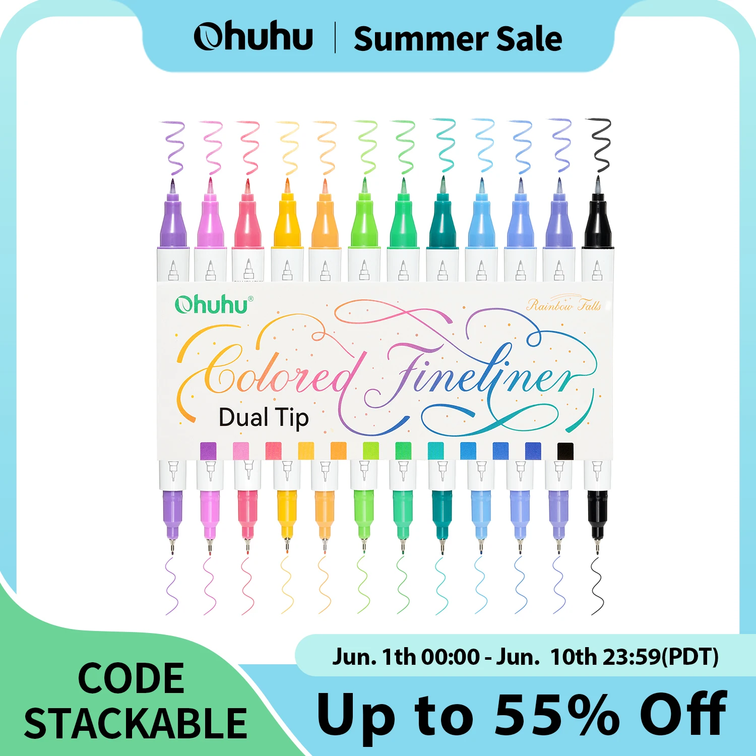 

Ohuhu Colored Fineliner & Brush Pens 12 Colors Dual Tips Colored Drawing Pens Waterproof Micro Pens Drawing Sketching Journal