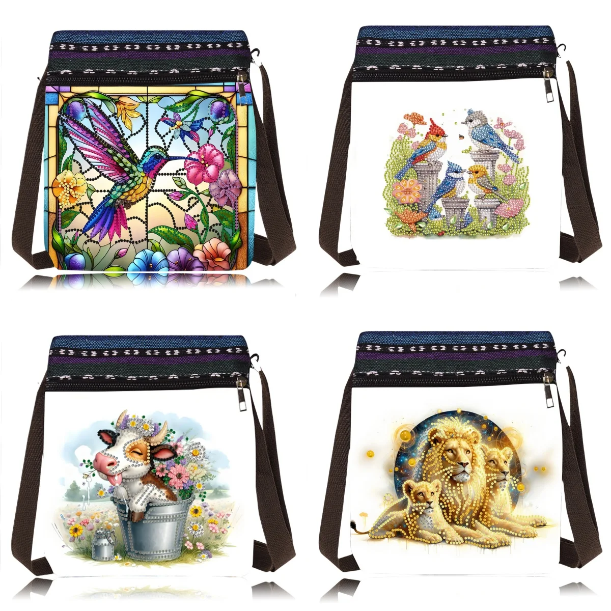 1 Stück/Set DIY Tier-Diamant-Kunsthandtasche, Leinwand-Umhängetasche und Riemen, Eule, Diamantmalerei, Damen-Umhängetasche