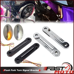 Motorcycle LED Front Flush Fork Turn Signal Bracket Shock Absorber Side Lamp Kit For Harley Touring Street Glide Road King 98-23