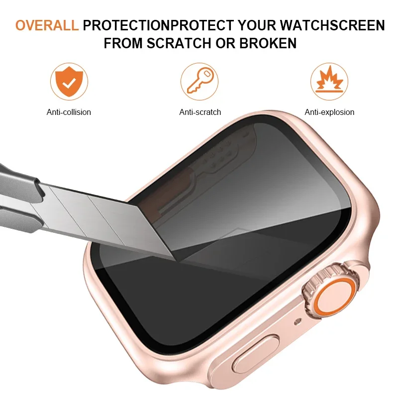 Privacy Glass+Case for Apple Watch 45mm 41mm 42mm 46mm Tempered Anti-Peeping Screen Protector for IWatch 8 7 6 5 4 SE 9 10 Cover