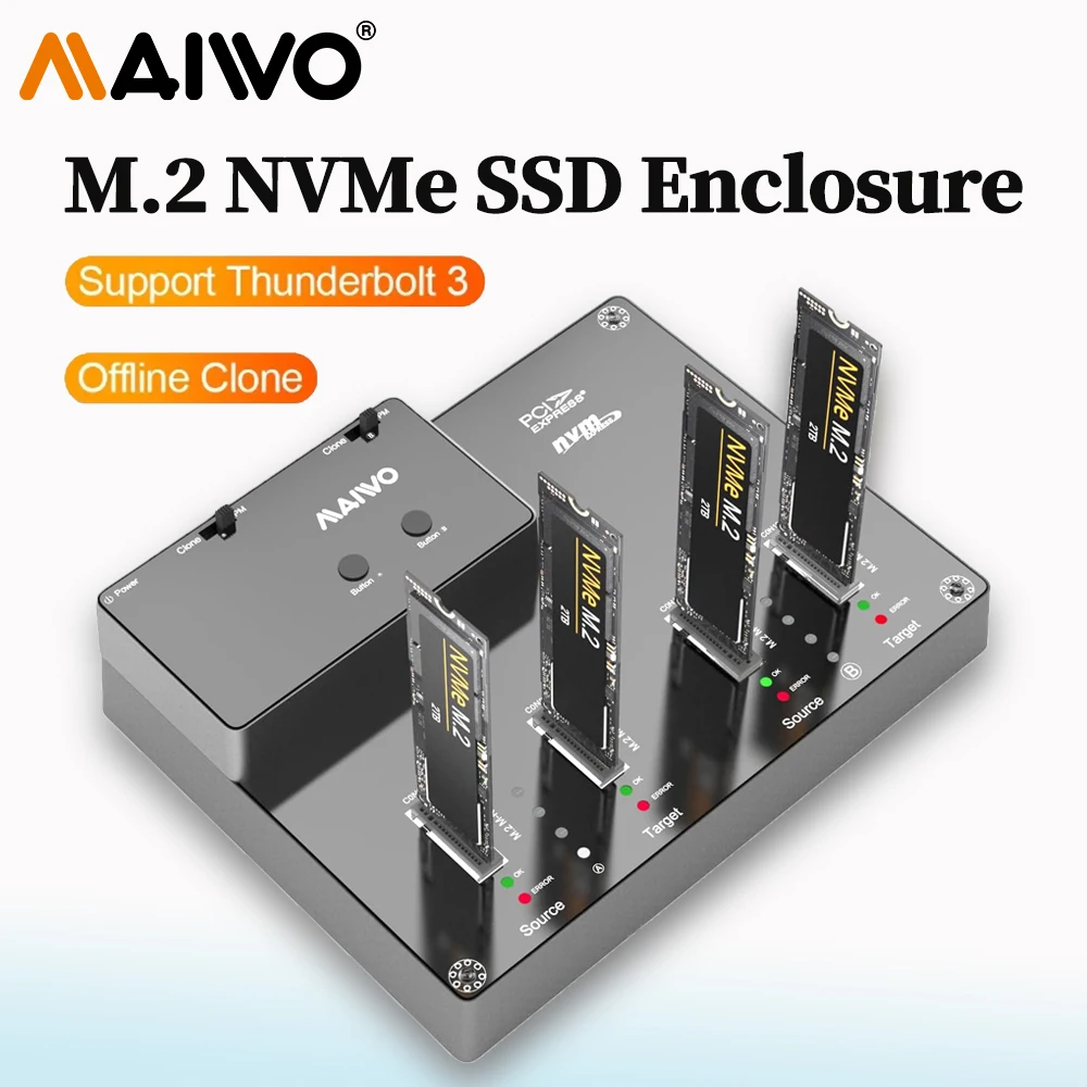 

MAIWO M.2 NVME SSD Enclosure Docking Station 4 Bay Tool-Free Type-C to Support Offline Clone duplicator and System Disk Clone